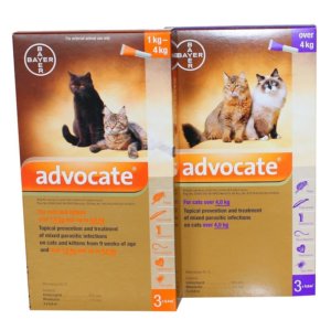 Image showing the two pack shots for Advocate parasiticide for cats according to cat size