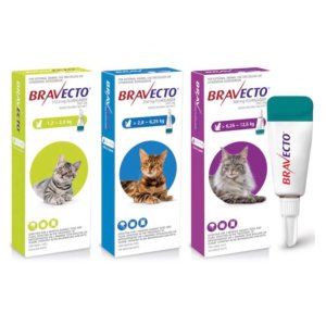 Image showing three different pack versions according to cat size for Bravecto Spot On for Cats