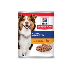 Hills 370 g tin food for mature dogs chicken flavour