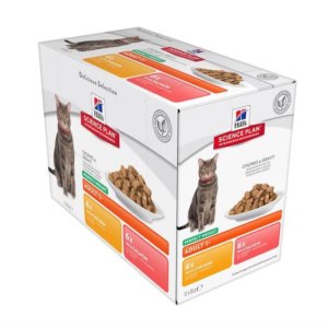 Box image for Hills Science Plan multipouch box for perfect weight for adult cats chicken pouches and salmon pouches