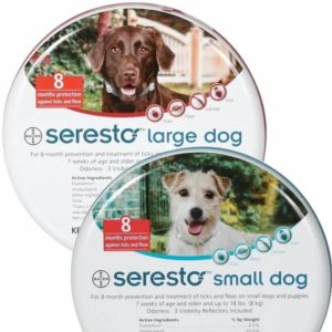 Image showing the two tins for Seresto Dog Collar for dogs over and under 8kg